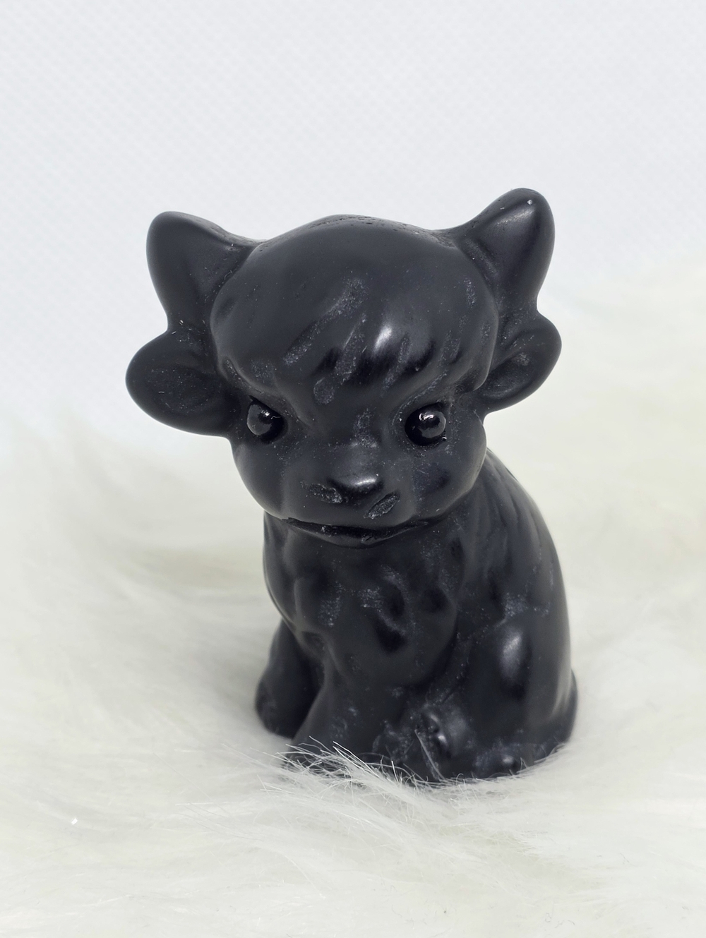 Grumpy Baby Cow 🐮 Black Obsidian Carving | 2.29” Moody Crystal | Highland